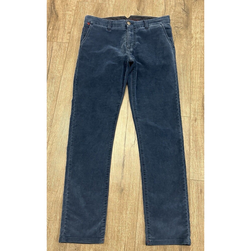 Isaia Napoli Velvet Pants Mens 32 Blue Cotton Stretch Italy Luxury FLAW